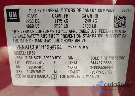 2017 Chevrolet Equinox Lt from USA, damaged, VIN 2GNALCEK1H1599764